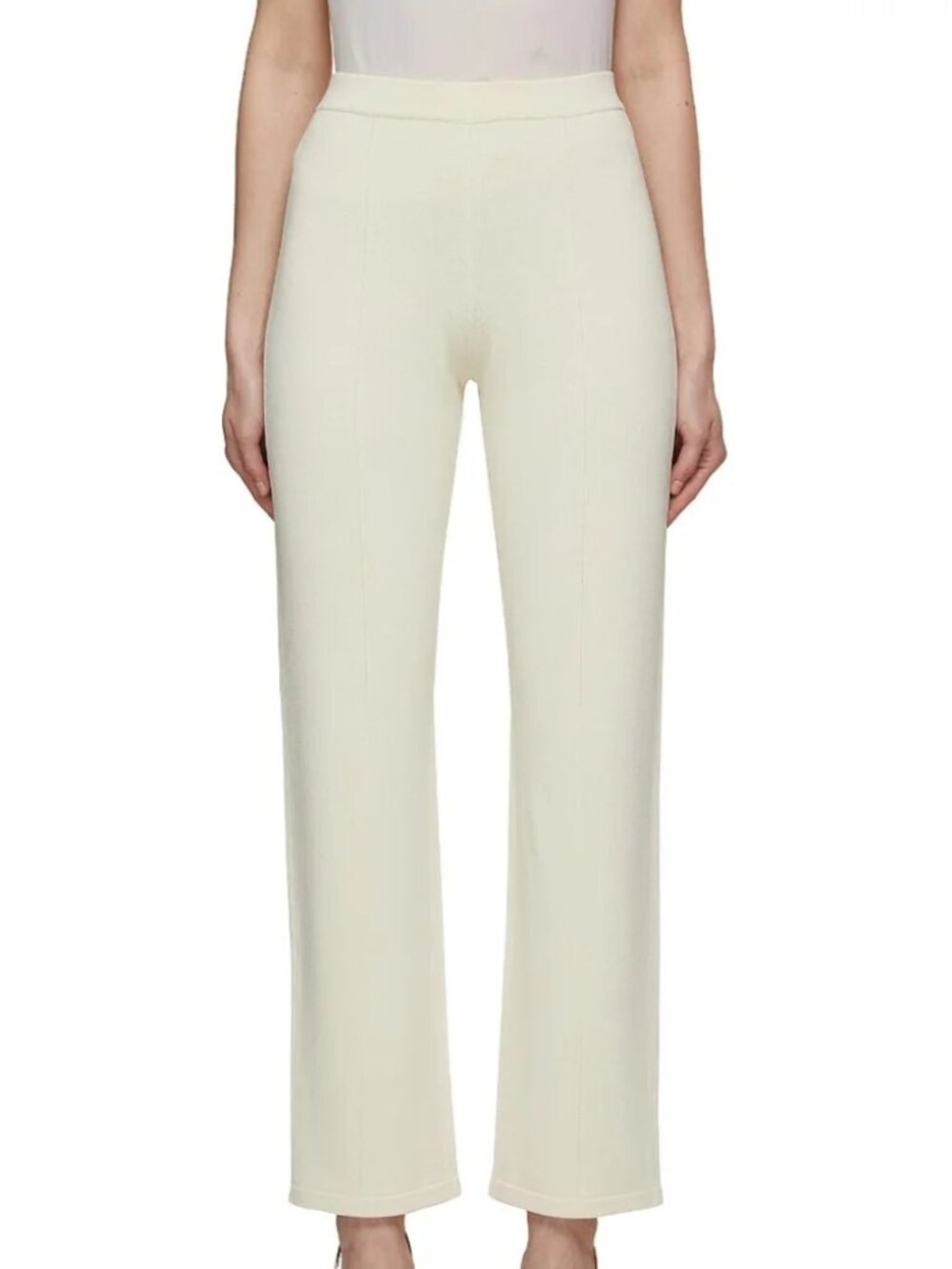 St John Collection Vintage Santana Knit Wide Leg Ivory Elastic Waist Pants, 12